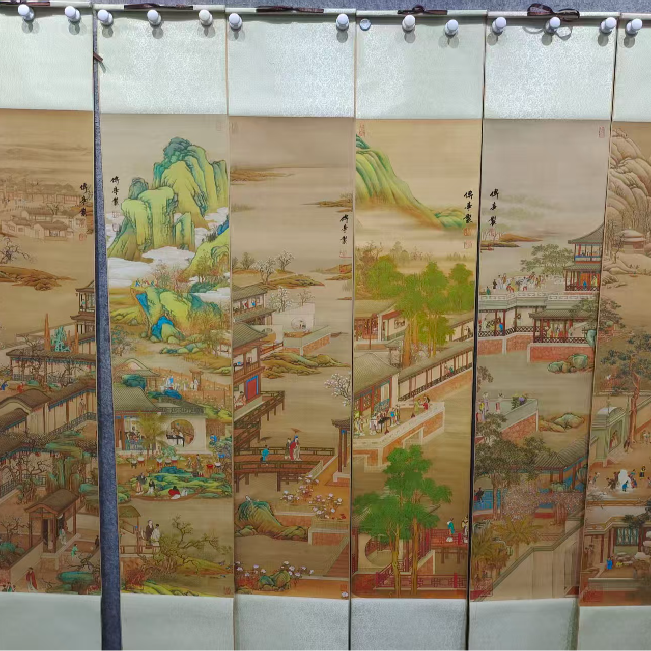 张传亭老师丝绢作品  六条屏