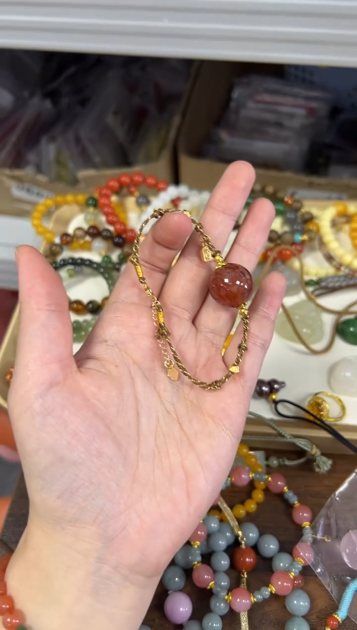 项链未镶嵌水晶牛血红红胶花圆珠编制手绳[35]