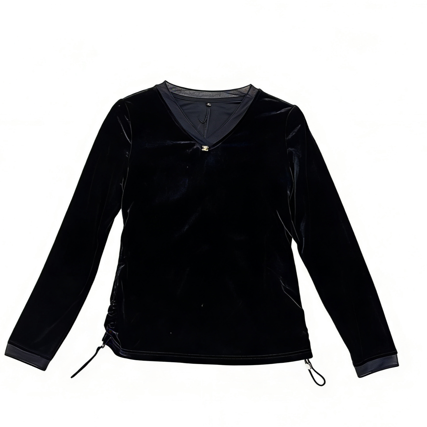 休闲风轻熟风拼接修身型长袖T恤修身黑色打底衫时尚6063