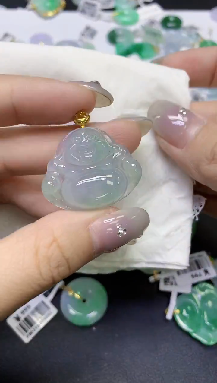 颈饰18K金镶嵌翡翠天然缅甸翡翠A货百元以上9元证书费自理