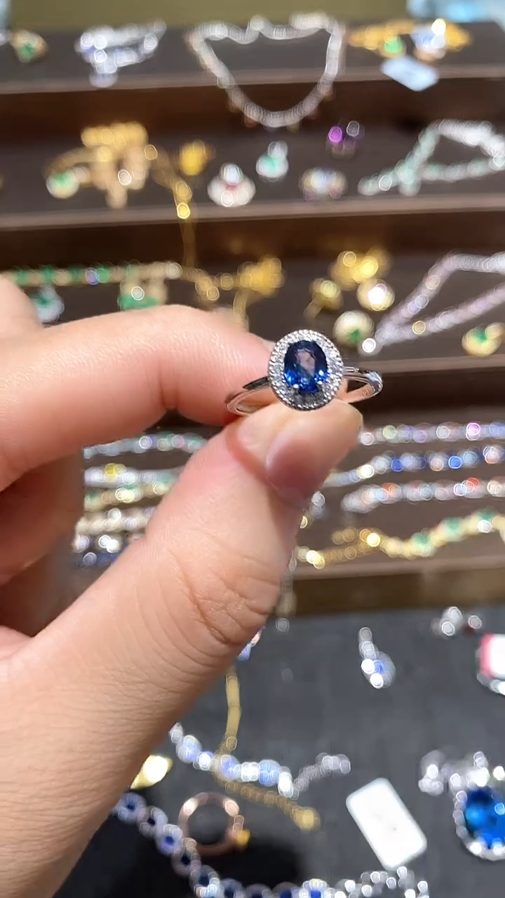 戒指蓝宝石银S925镀金镶嵌戒指