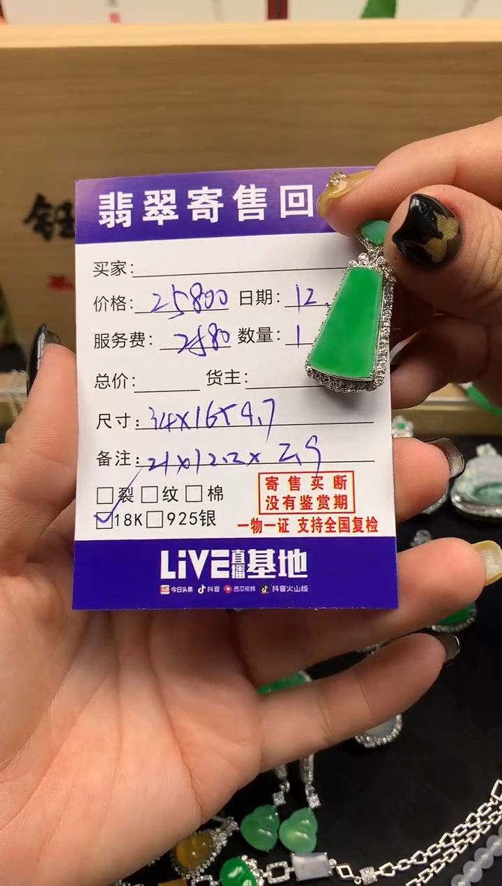 颈饰18K金镶嵌翡翠天然缅甸A货翡翠