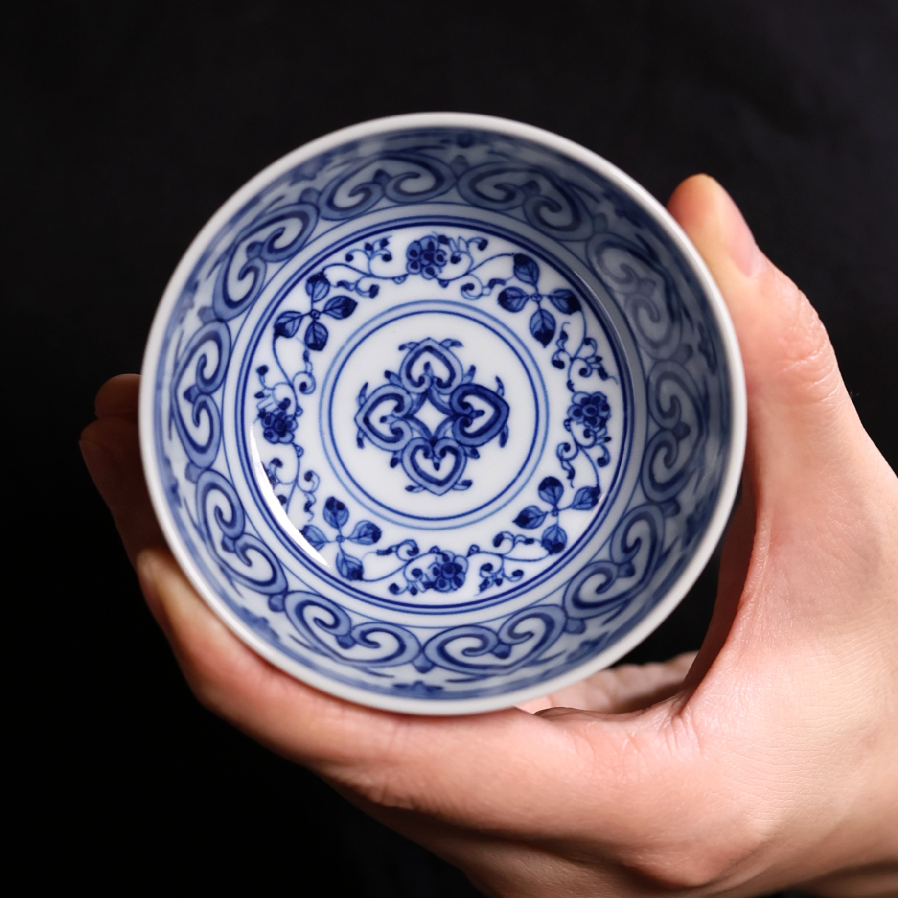 柴窑仿清宝相纹普洱杯茶杯陶瓷家用主人杯手工茶具