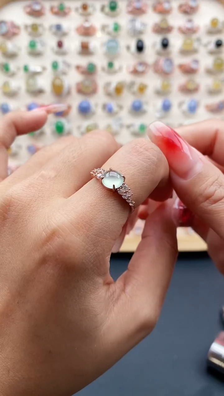 【闪购商品】翡翠戒指银S925镶嵌缅甸天然A货翡翠111 7+9