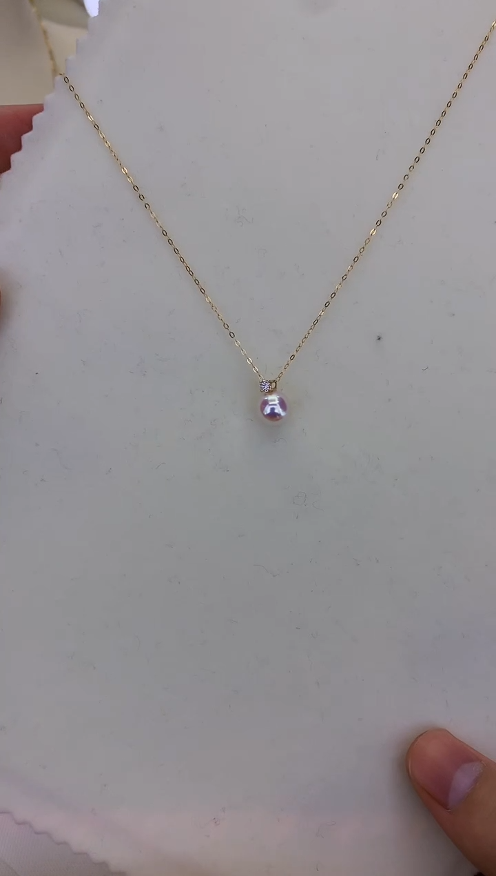 18K金镶嵌DA海水珍珠 GD017 7.5-8 钻石王妃吊坠赠银链