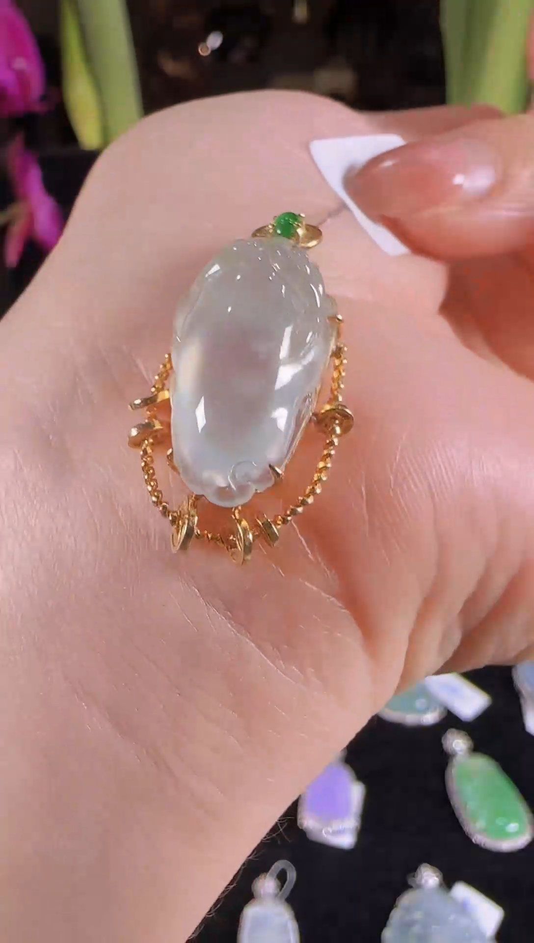 【闪购商品】翡翠吊坠(不含链)18K金镶嵌正冰貔貅