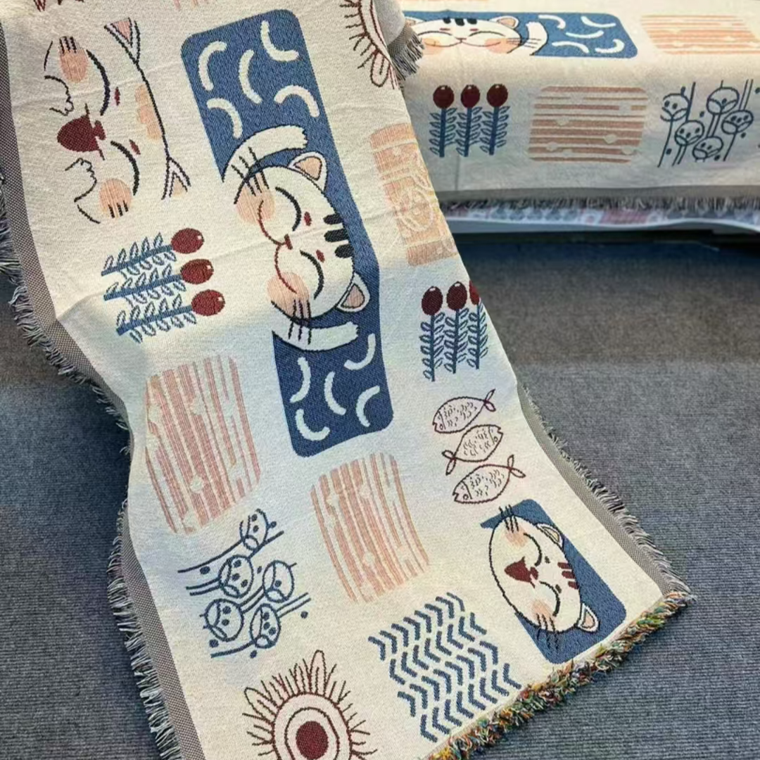 【招财猫】85/180±5公分流苏沙发毯靠背巾单座多座沙发巾