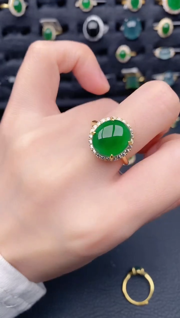 银S925镶嵌戒指翡翠天然a货翡翠353
