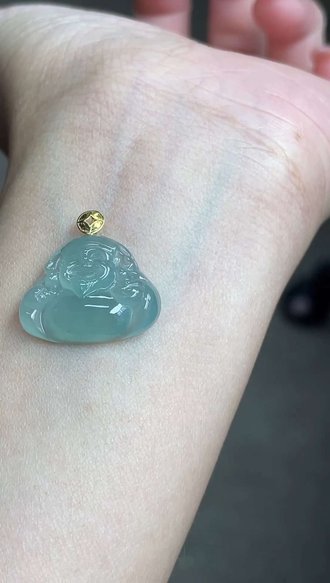 颈饰18K金镶嵌翡翠（13号链接）纯天然A货缅甸翡翠佛公吊坠