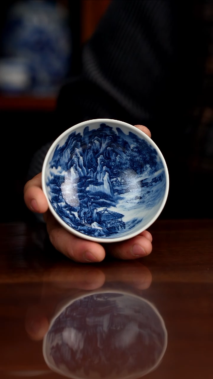 景琳藏青花北派山水读书图