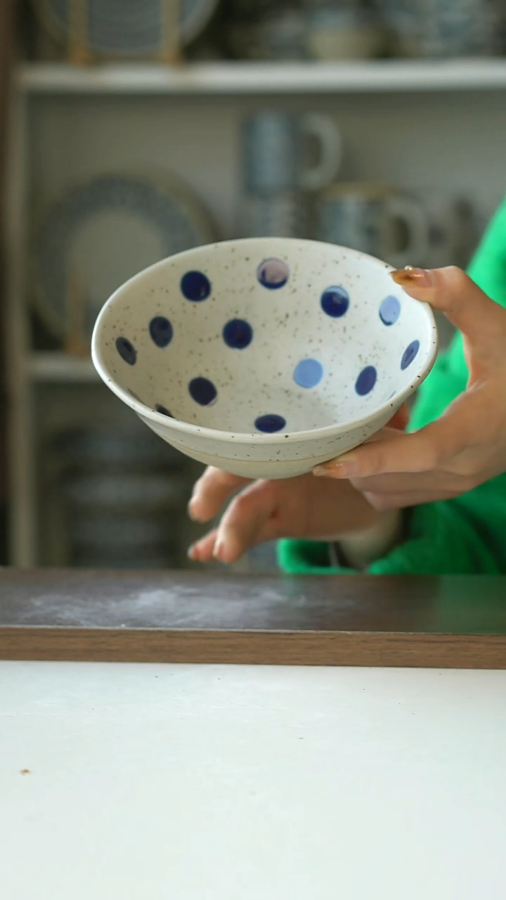 陶粗陶手绘蓝宝石早餐碗14.5cm400ml@7-7@