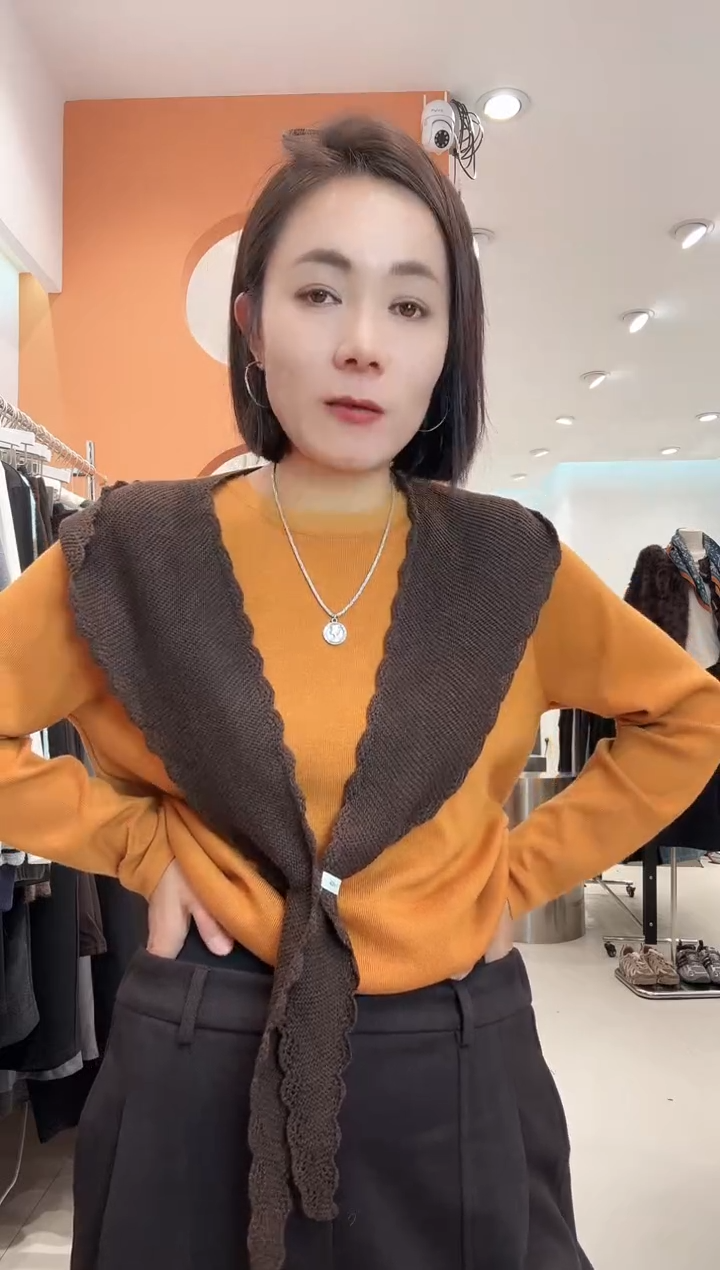 南瓜橘上衣披肩2218