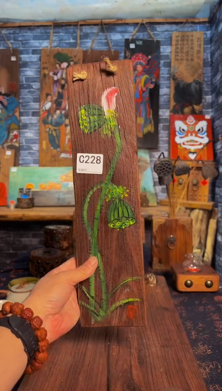 风化老门板丙烯画