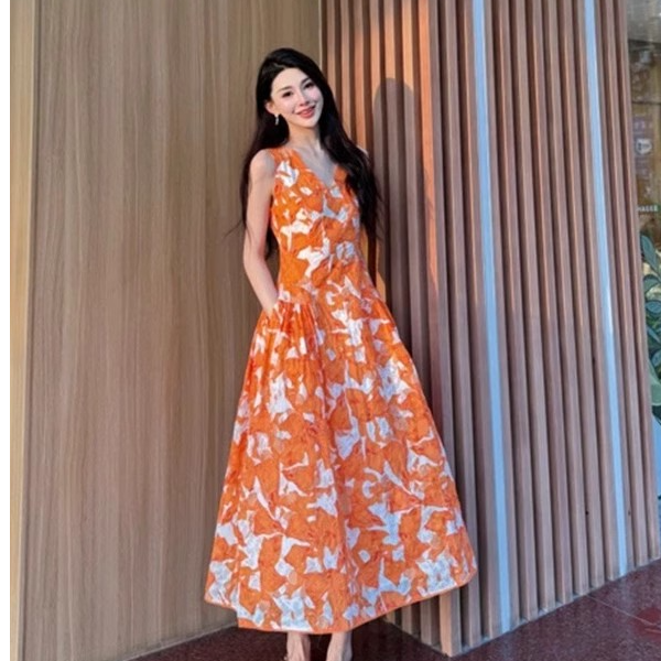 【商场同款】2025春夏款法式度假风荷叶边印花收腰连衣长裙150029 