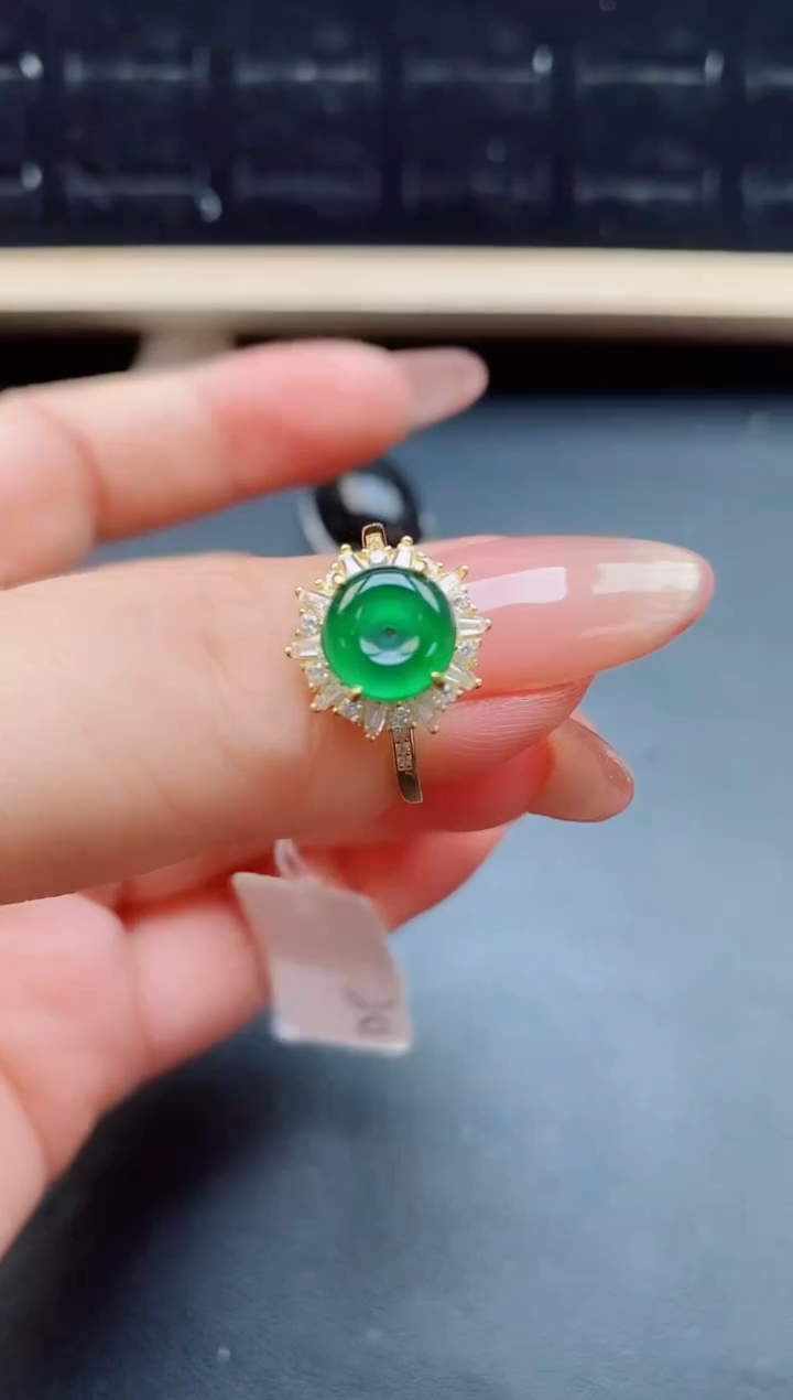 翡翠戒指银S925镶嵌21312