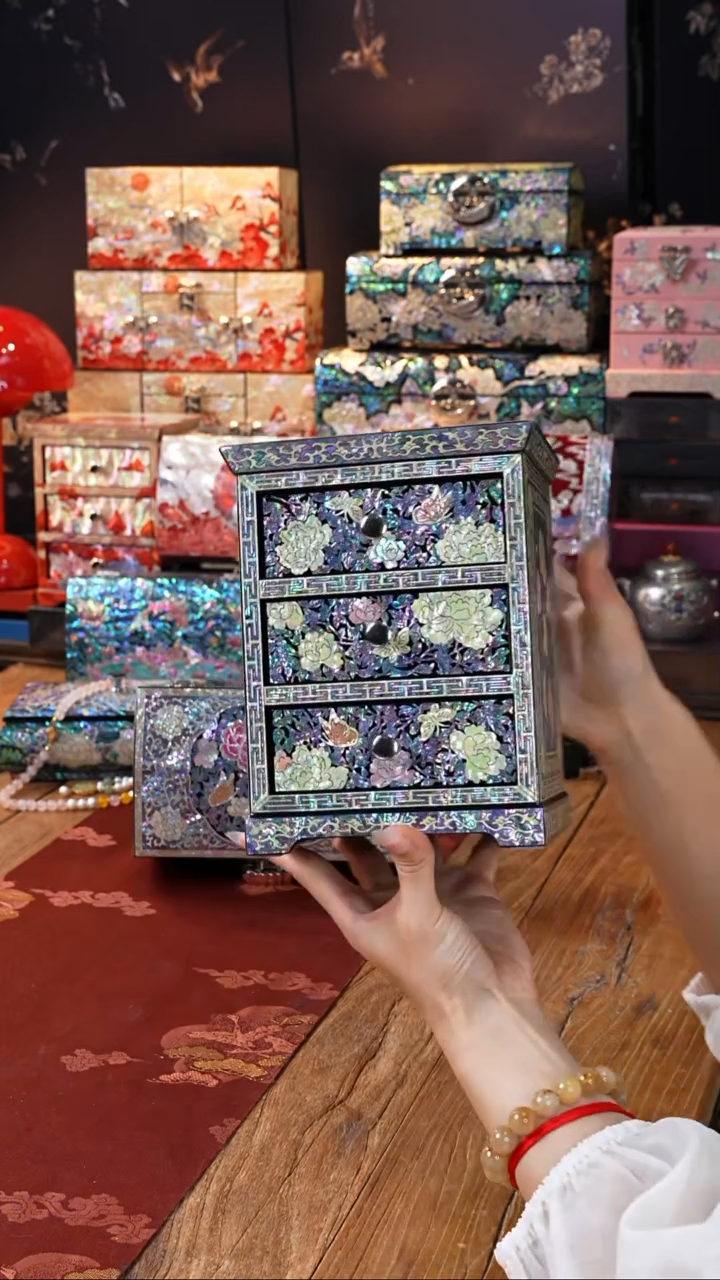 【闪购商品】瓷片螺钿工艺香椿木首饰盒