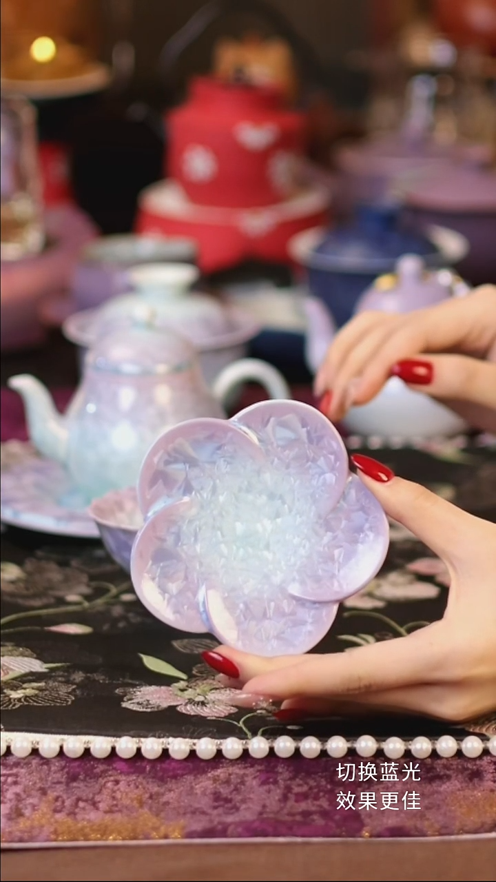 景德镇结晶釉紫青花边杯垫