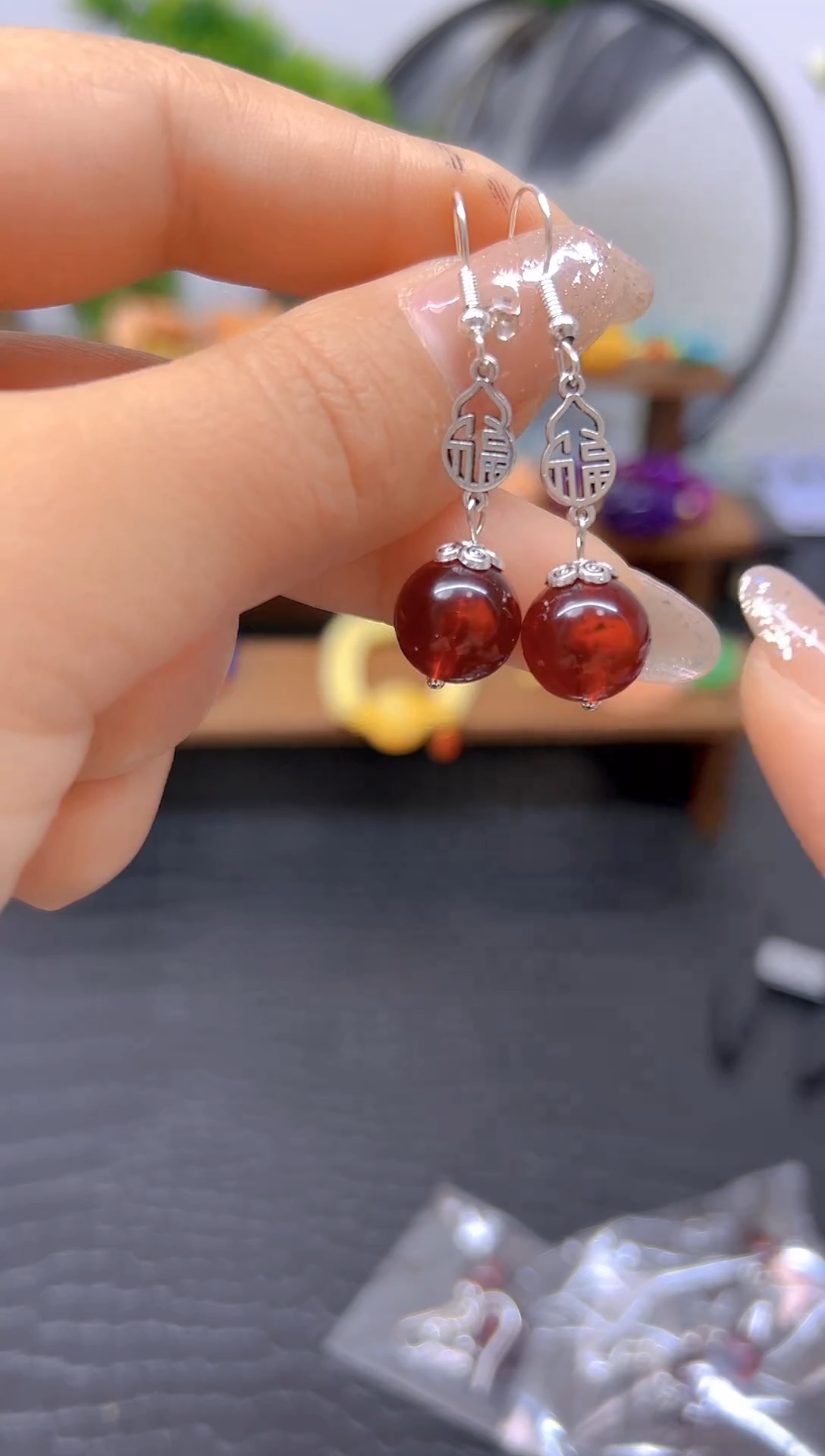 【闪购商品】血珀耳饰14K金镶嵌Diy耳饰E576