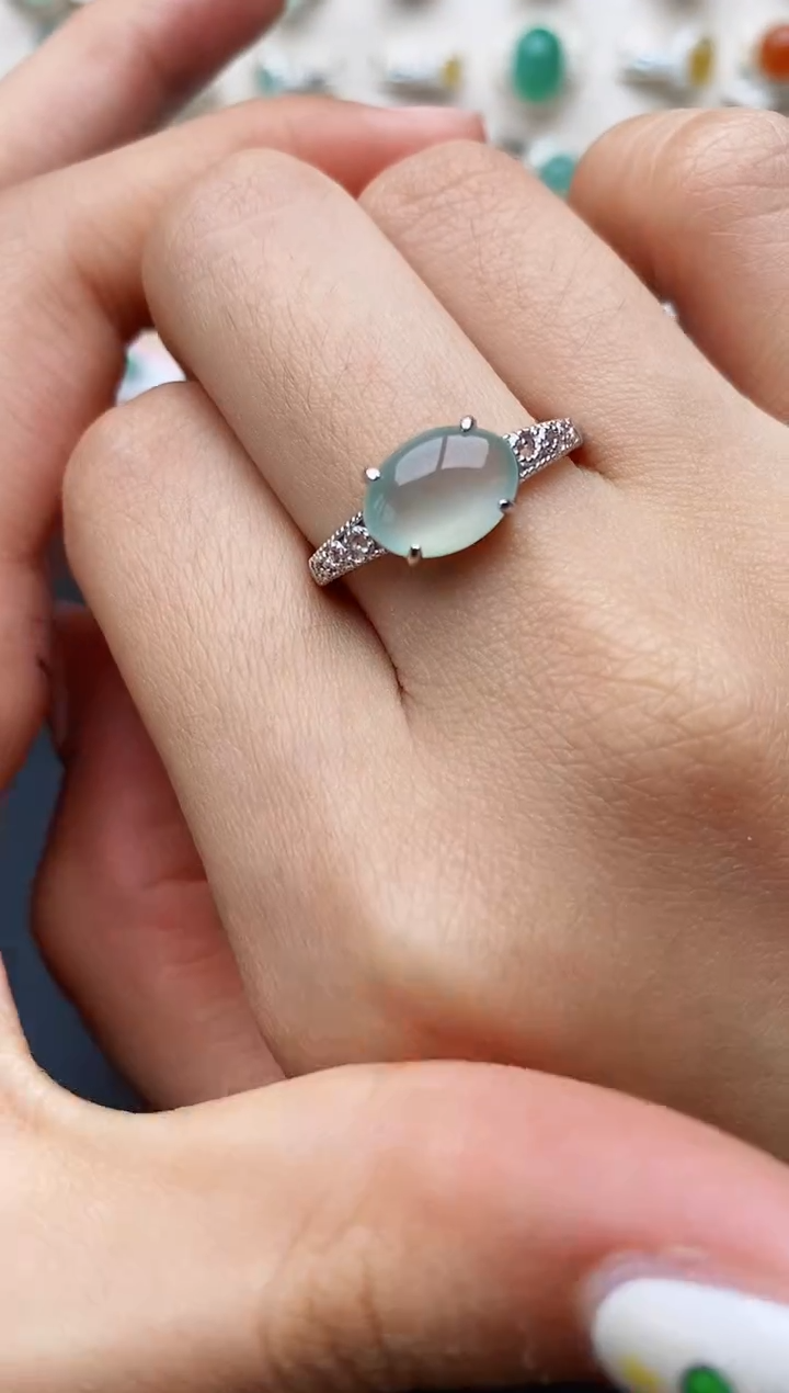 【闪购商品】翡翠戒指银S925镶嵌缅甸翡翠