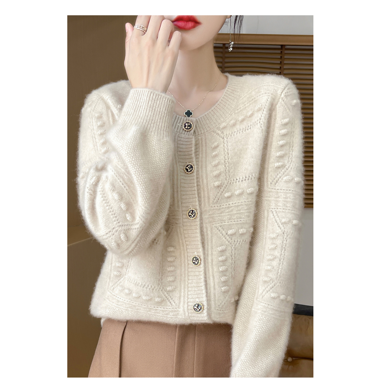 ZHANGLIXI纯羊毛衫开衫宽松宽松时尚百搭设计显瘦YM-QHDMR-311