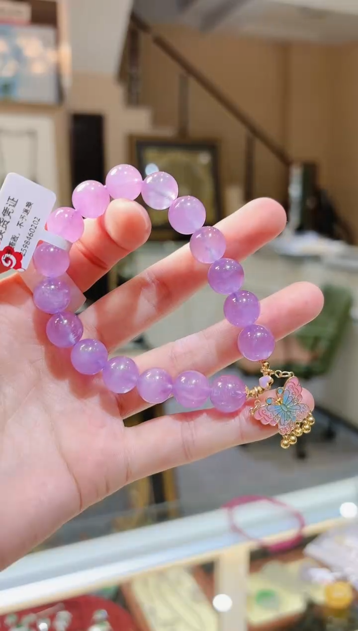 【闪购商品】锂辉石手串18K金镶嵌蝴蝶提溜紫锂辉手串