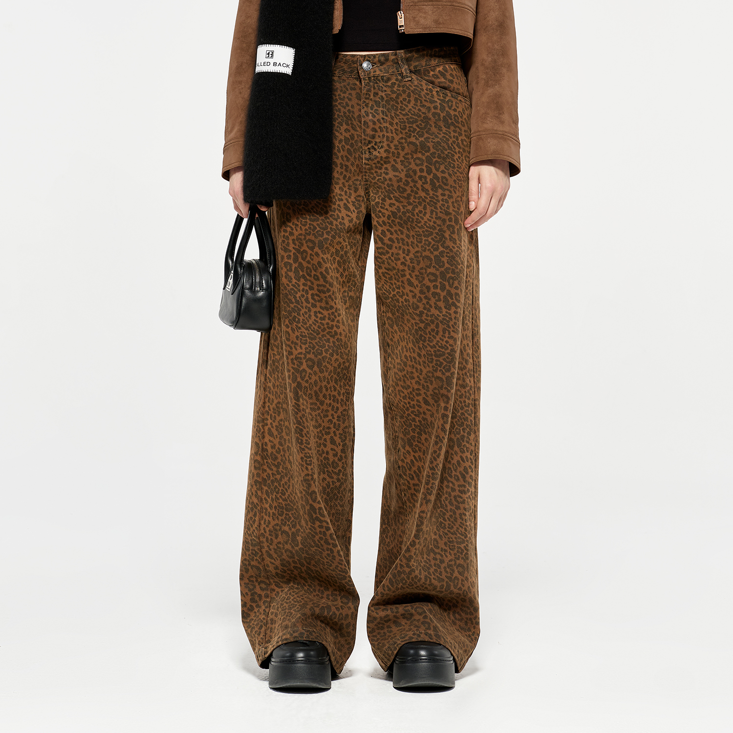 CALLED BACK【吴宣仪同款】豹纹长裤女宽松休闲时尚直筒裤子