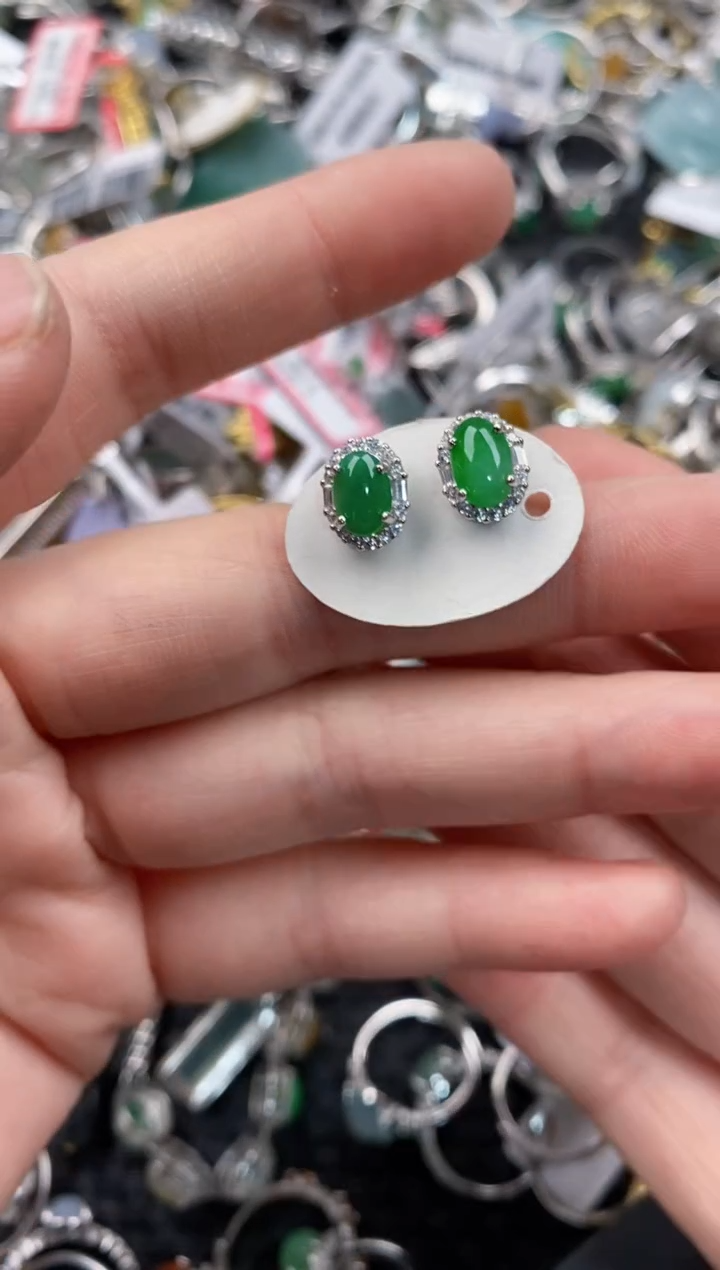 银S925镶嵌戒指翡翠444      3