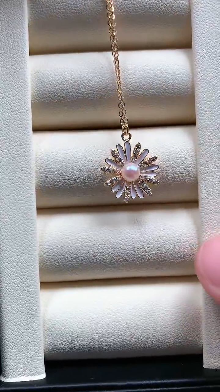 【闪购商品】海水珍珠颈饰银S925镶嵌小秋菊珍珠套链