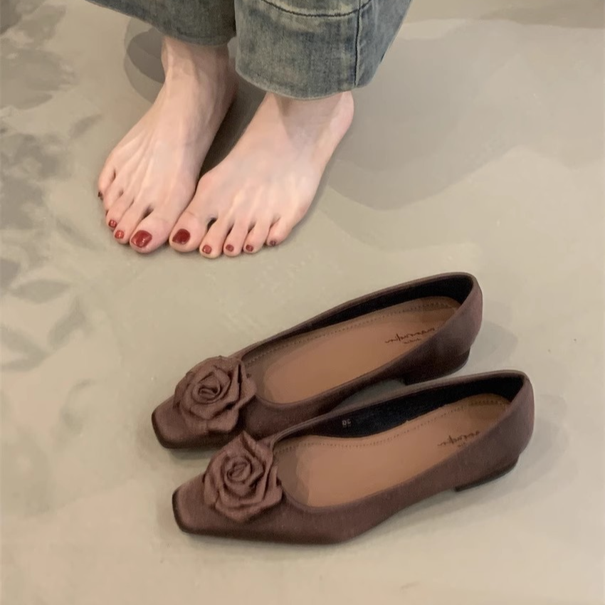 MRL-930-7名媛气质花朵绸缎面粗跟方头单鞋2025春中式配裙子女鞋