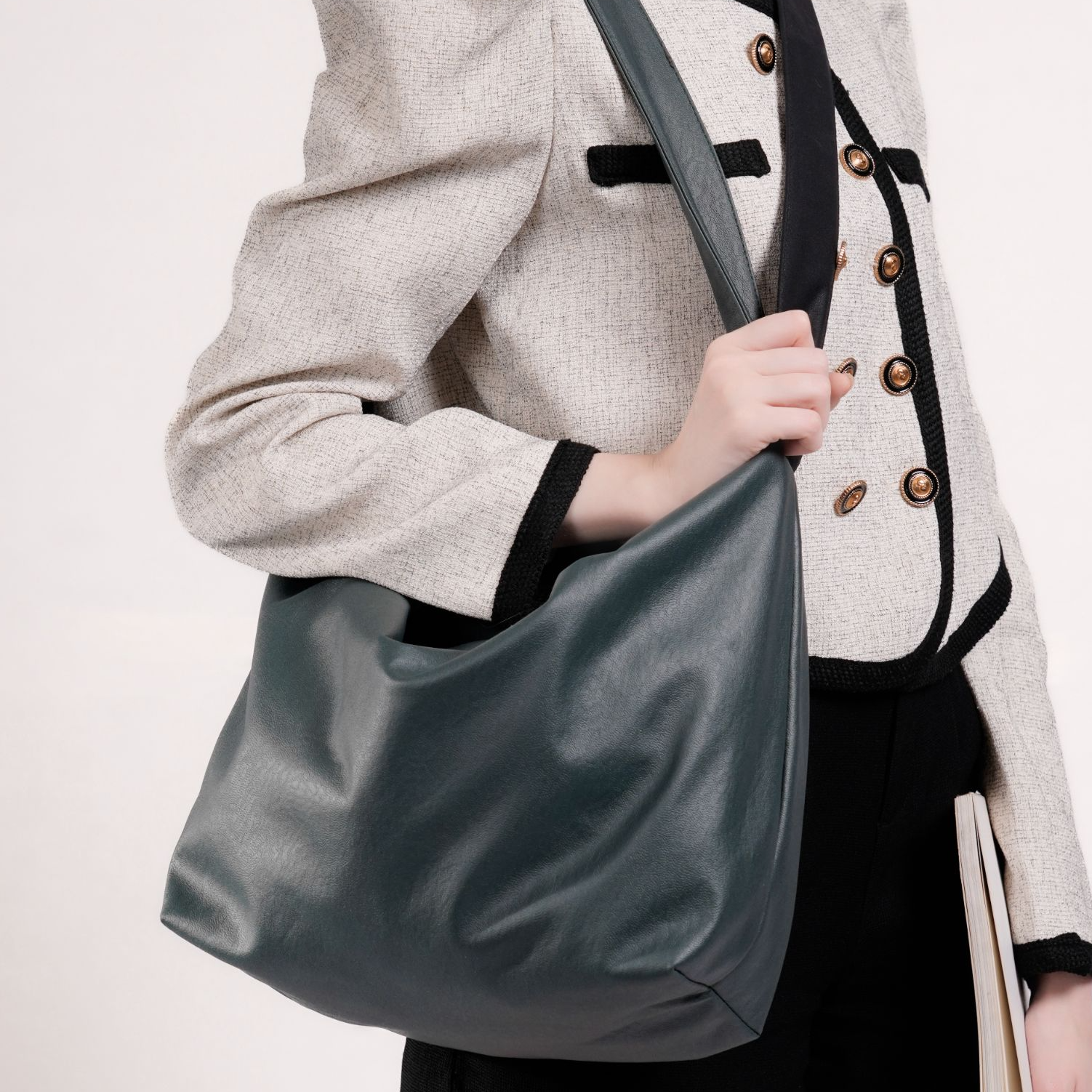 无则艺【帆船包】墨绿色可爱卡通时尚休闲单肩斜挎文艺双带托特包