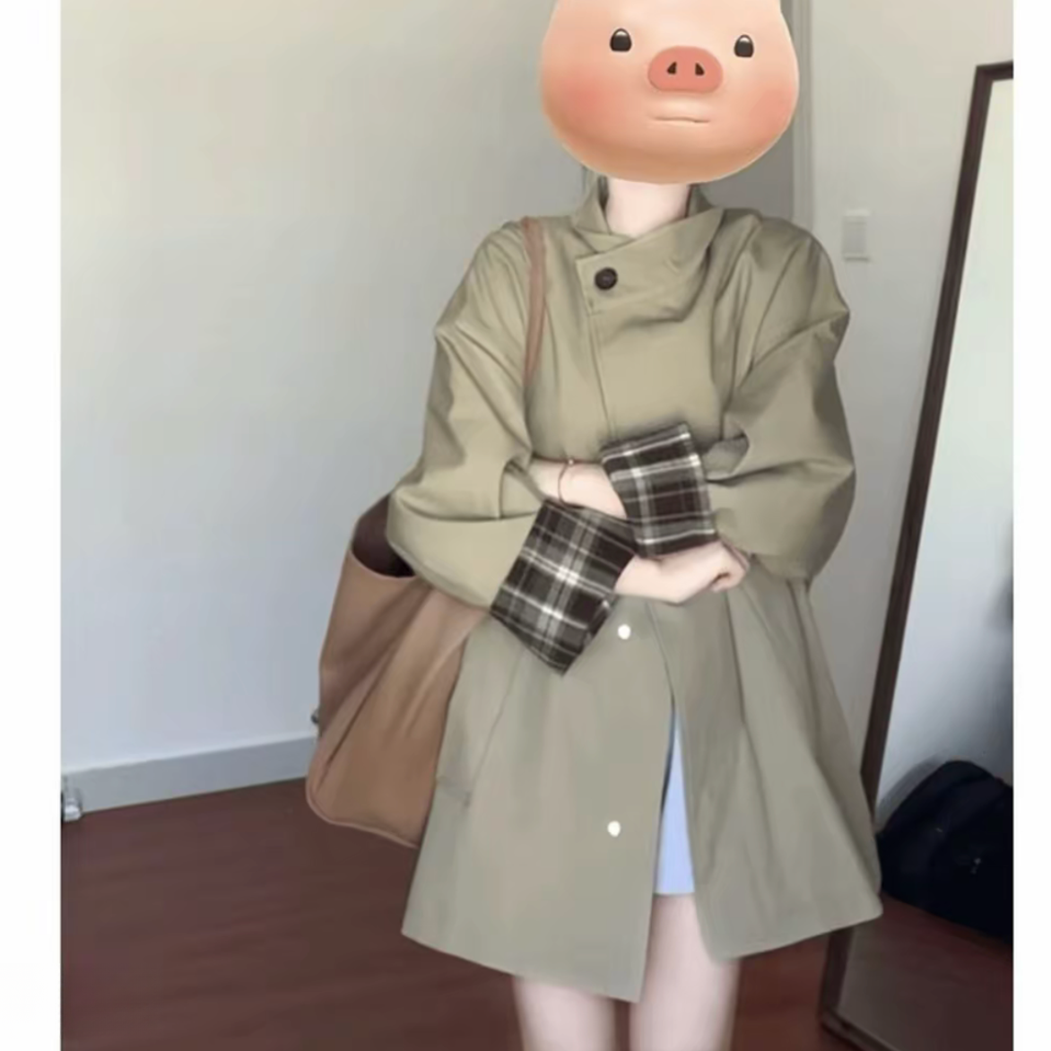 百搭小个子中长款高级经典撞色外套廓形显瘦宽松英伦风大衣fy31