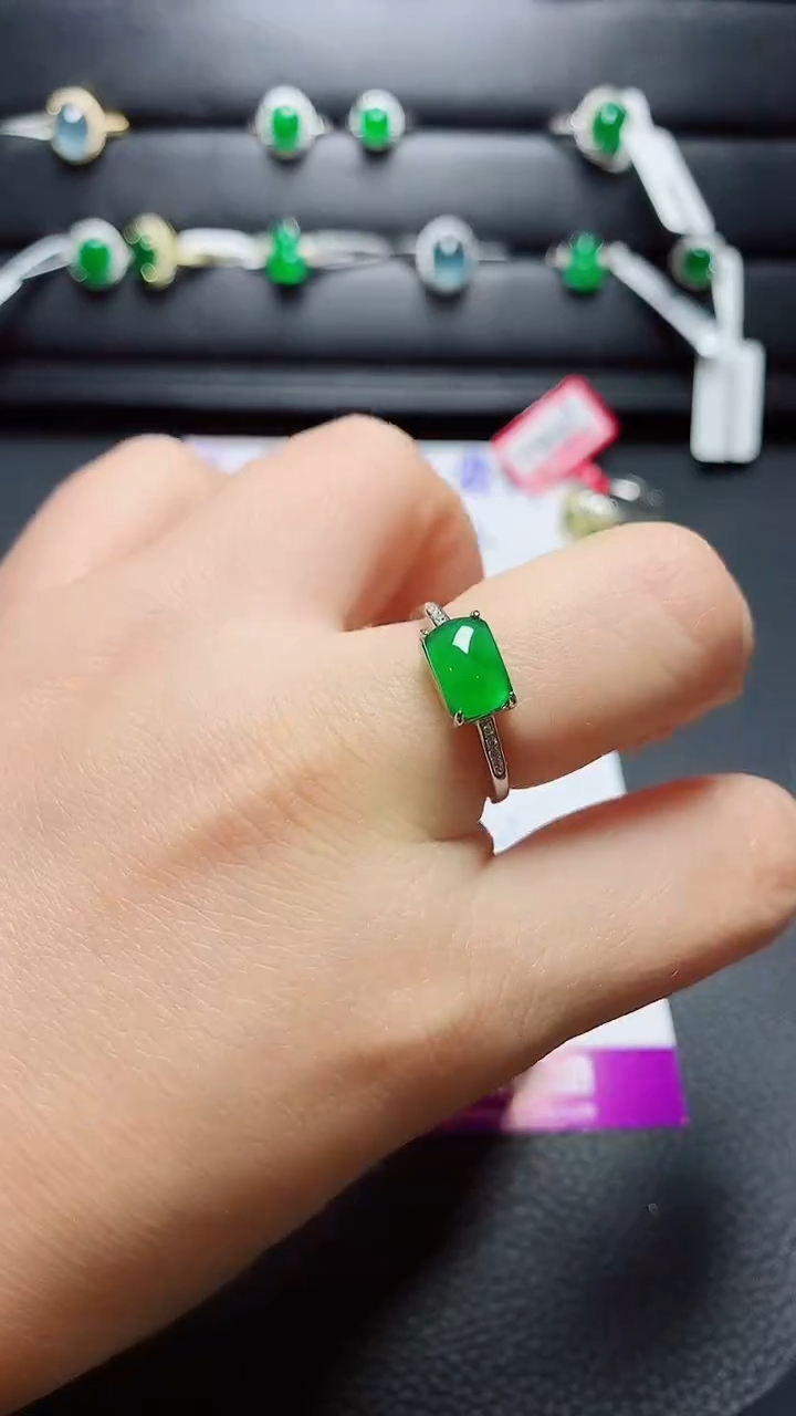 银S925镶嵌戒指翡翠天然翡翠A货s925银镶