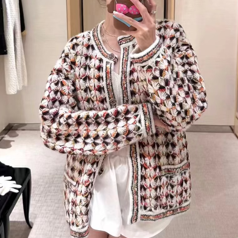 99新 Chanel/香奈儿 38码23A彩色混色钩花针织开衫