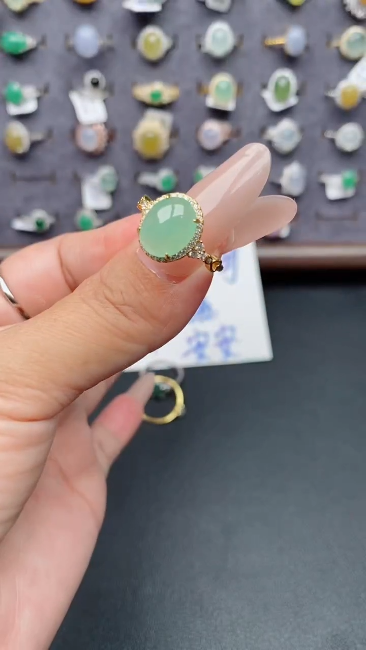 银S925镶嵌戒指翡翠天然A货翡翠11  1-