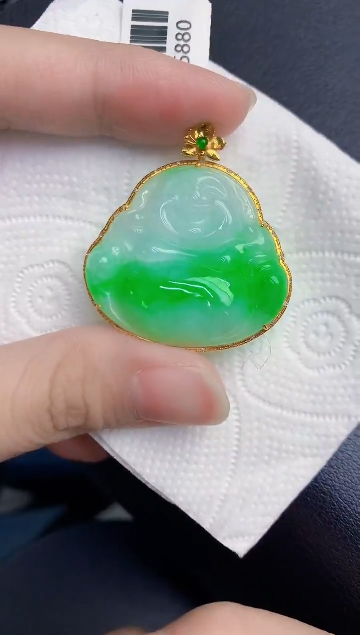 颈饰18K金镶嵌翡翠天然翡翠缅甸A货