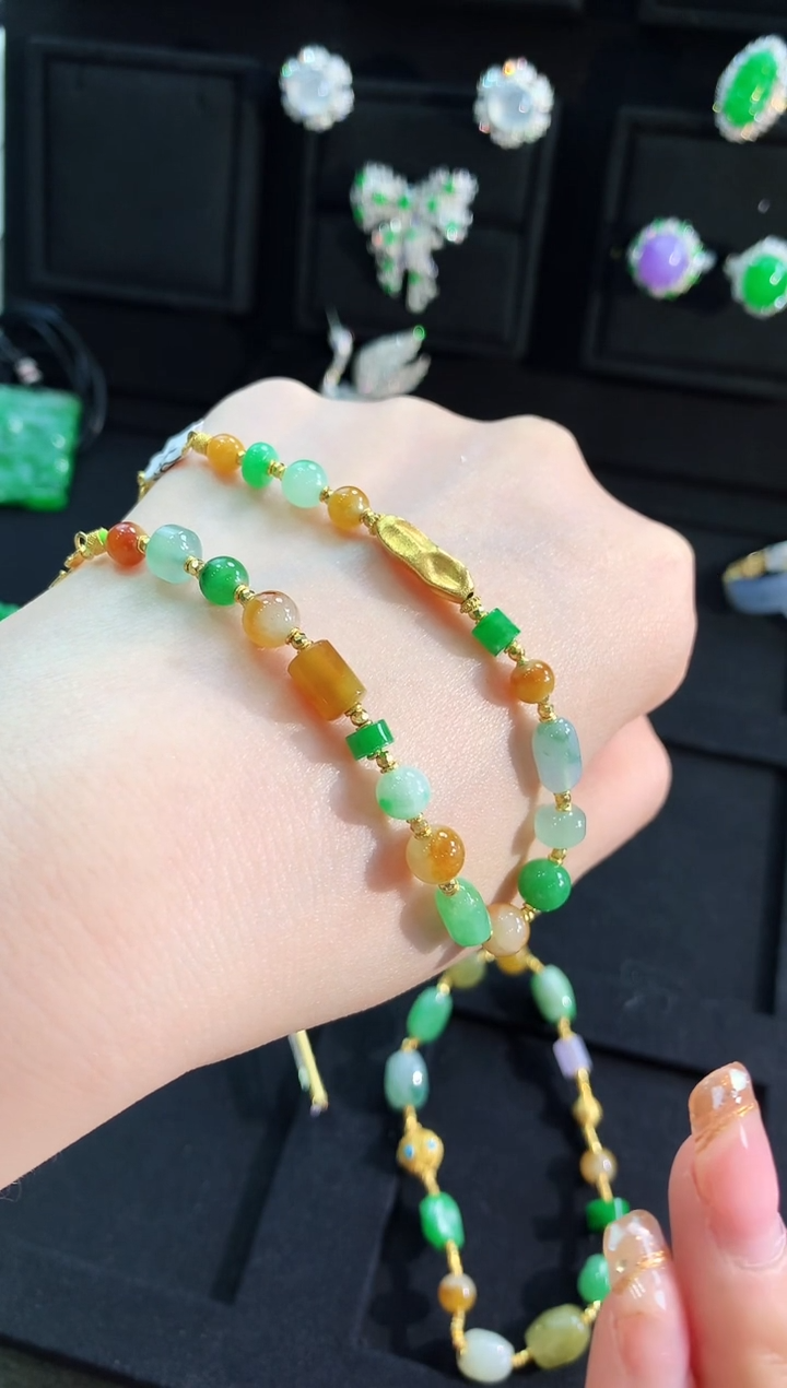 【闪购商品】翡翠手链18K金镶嵌手饰