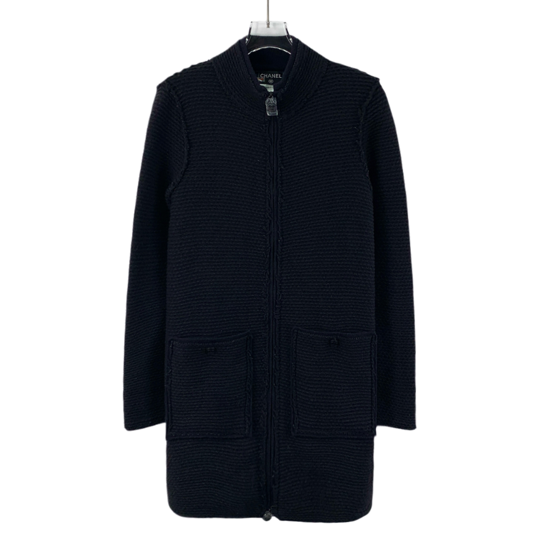 95新 Chanel/香奈儿 J20015  黑色羊毛长袖针织外套 36 XS码