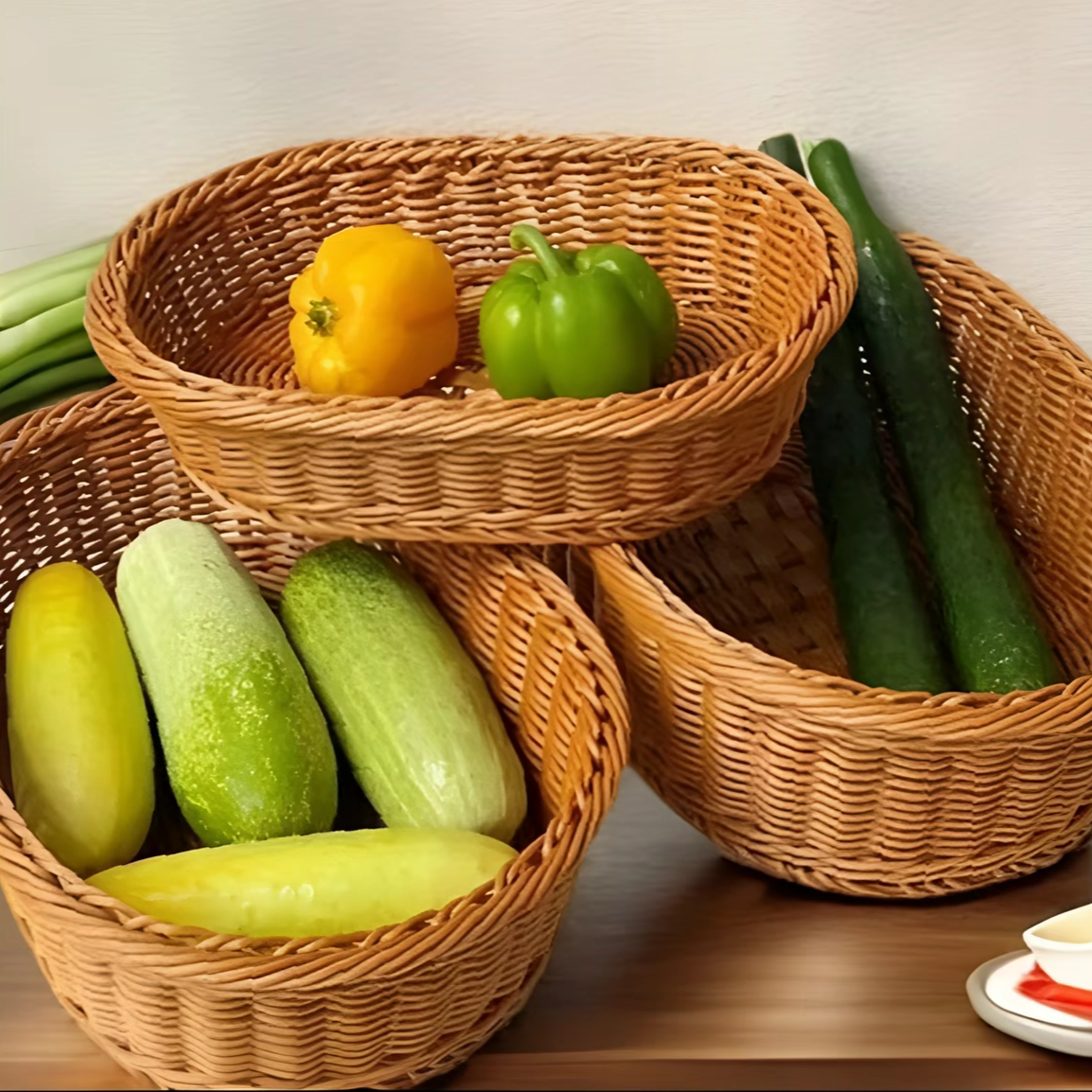 S4【拍一发三】零食蓝桌面置物整理收纳花篮手工编织收纳筐