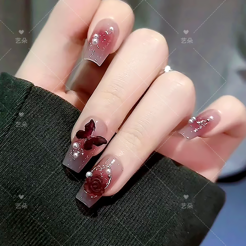 【紫玉蝴蝶】美甲穿戴甲纯手工制作短款中长款指甲油胶新年款穿戴甲