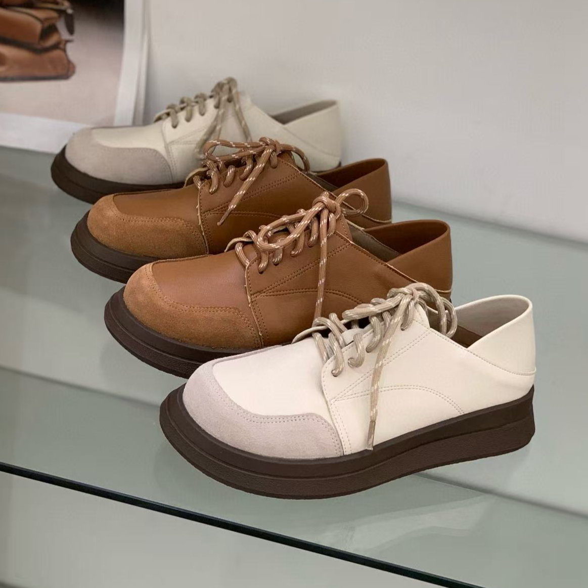 966-1 勃肯鞋女2025新款秋冬季英伦学院风系带JK小皮鞋厚底单鞋