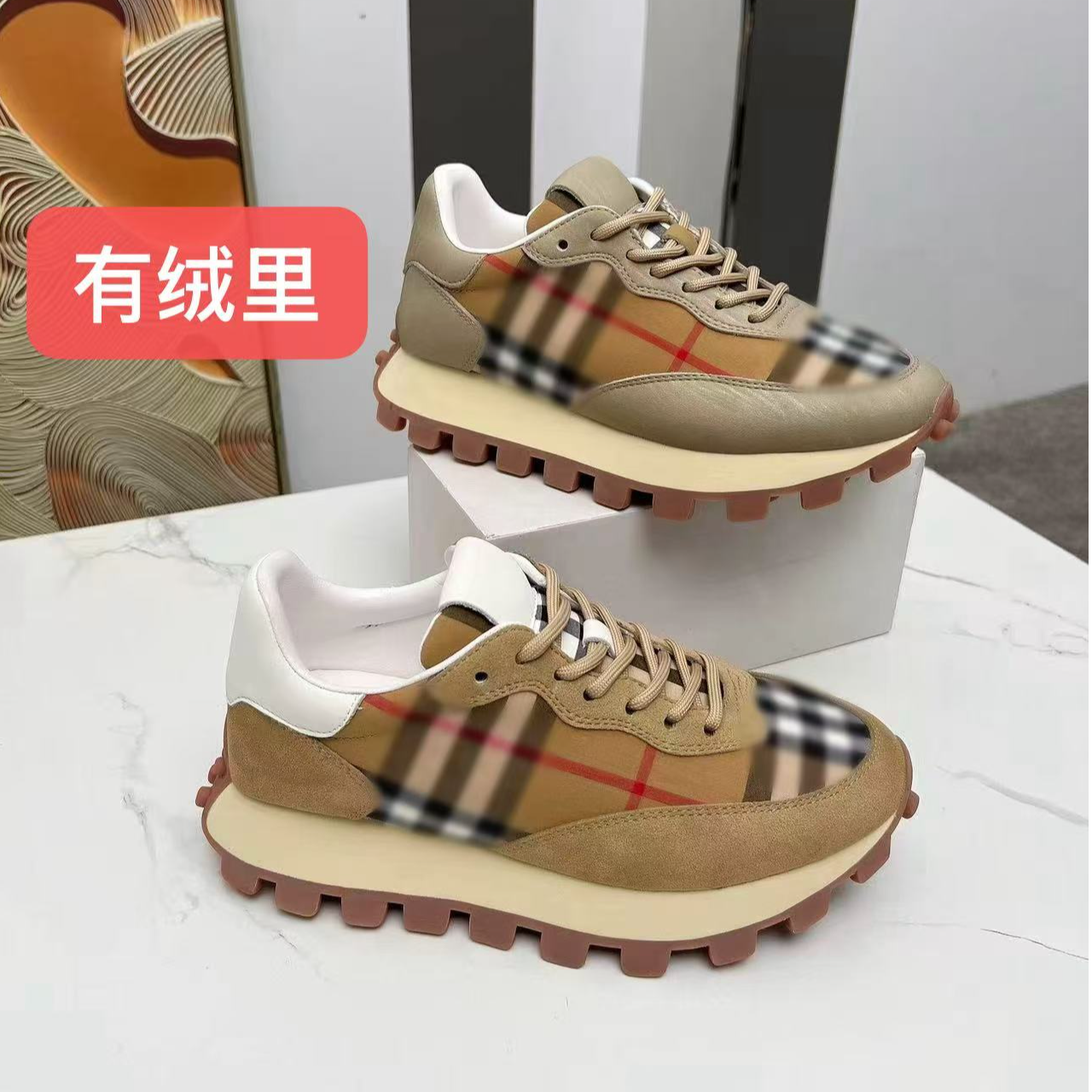 2025新款真皮配格子阿甘鞋潮鞋透气厚底经典时尚百搭旅游鞋C2312