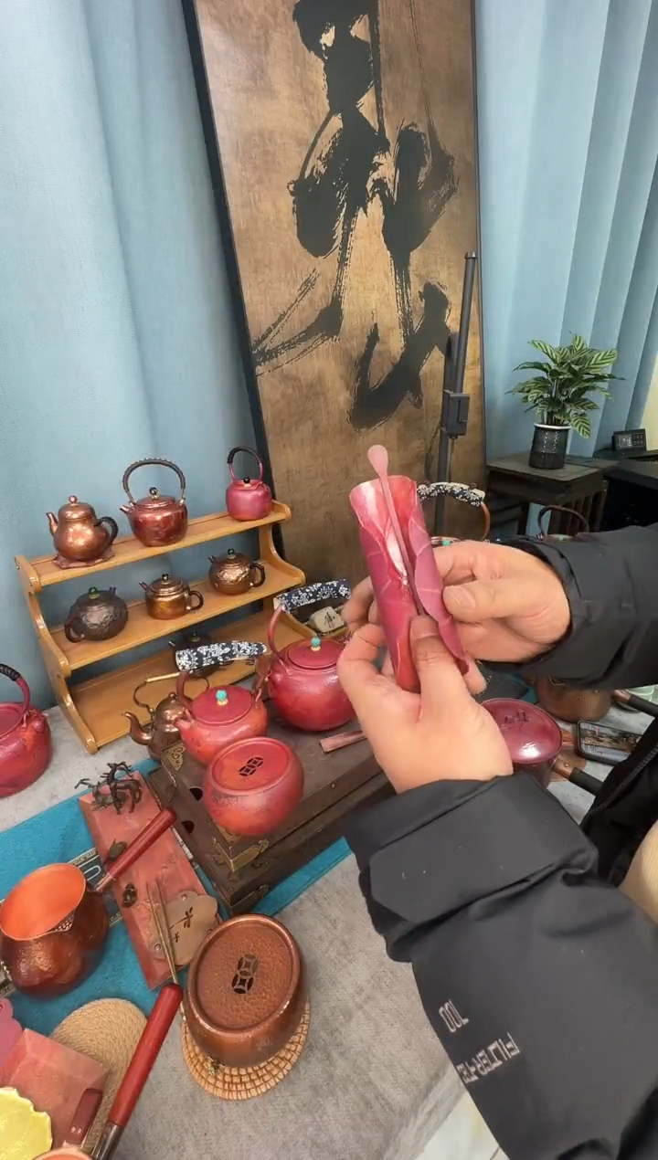 纯紫铜茶则茶勺套装-- 火烧色