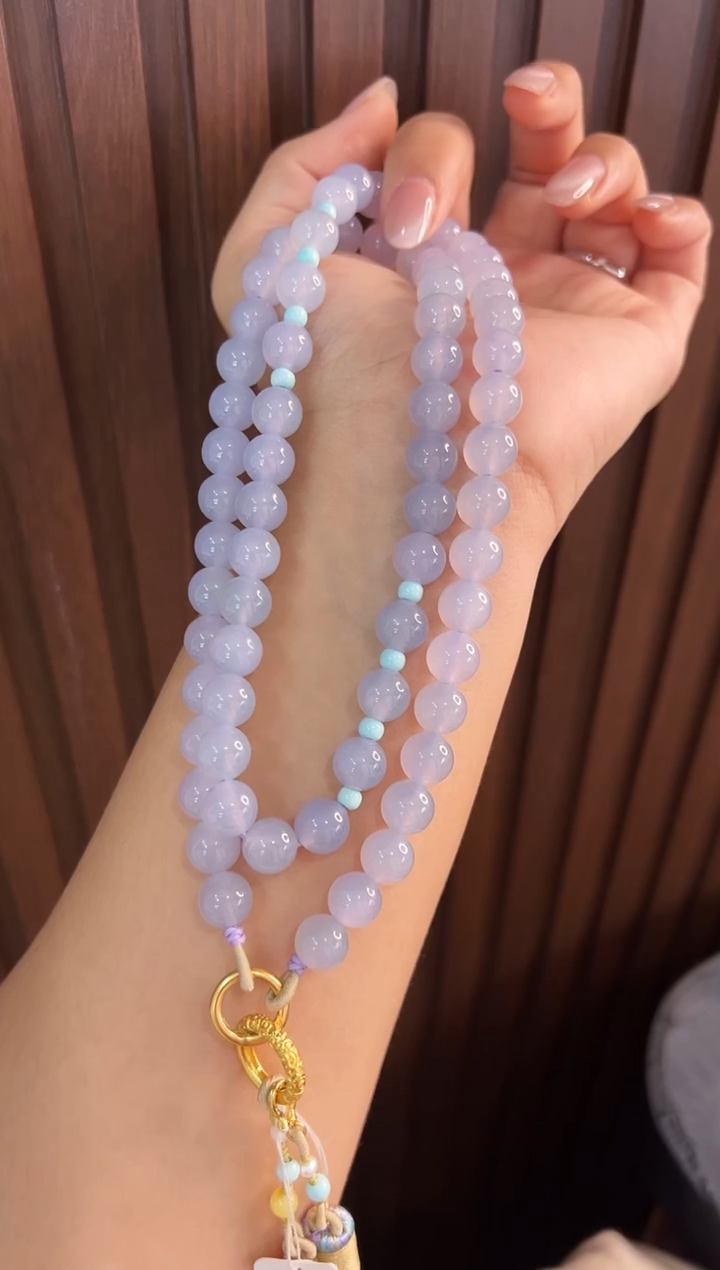 颈饰未镶嵌翡翠冰蓝紫大卡位长珠链