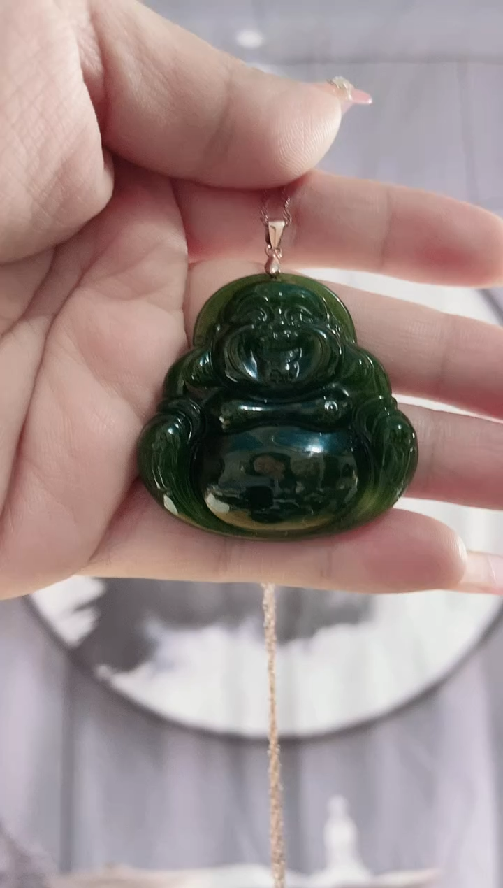 【闪购商品】和田玉（碧玉）佛公银S925镶嵌多样性发货送链子