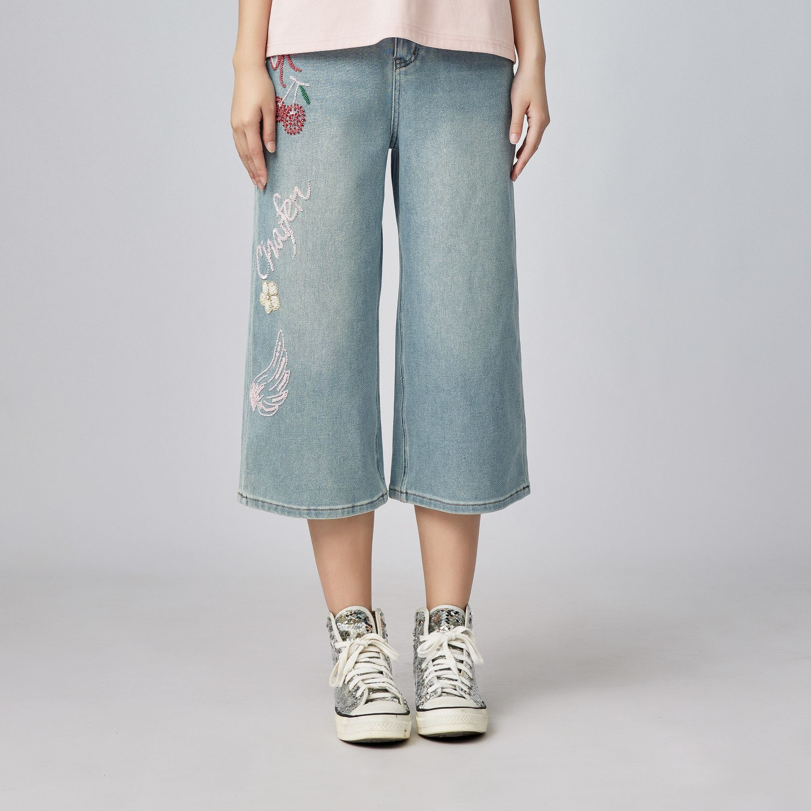 【媛媛专享】朝峰夏季新款直筒阔腿牛仔裤FJF2E638-6611P