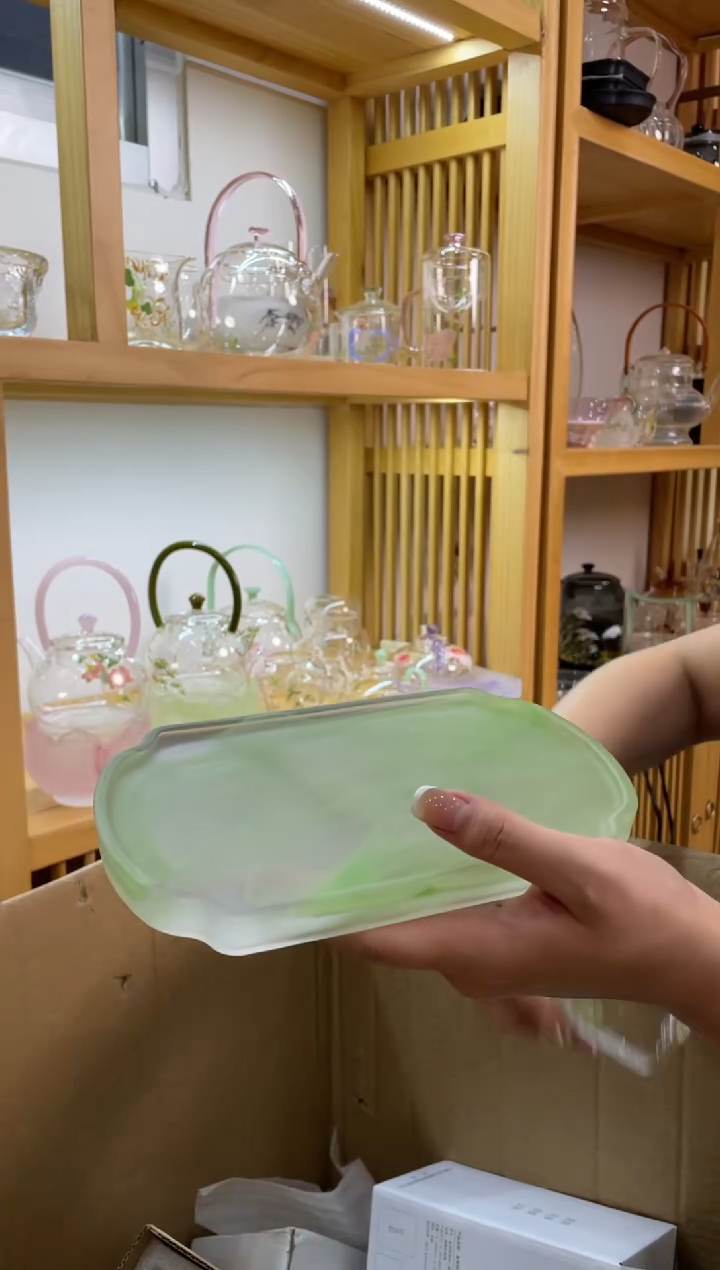 琉璃茶盘绿色长方