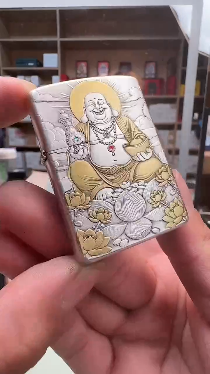 Zippo官方正品【弥勒佛-欢喜有余】镀银鎏金工艺防风男士送礼打火机