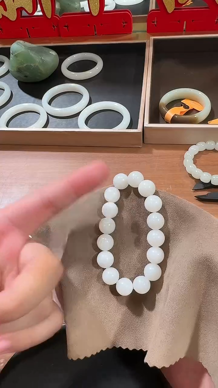 【闪购商品】和田玉手串未镶嵌1314 白玉12mm圆珠手串
