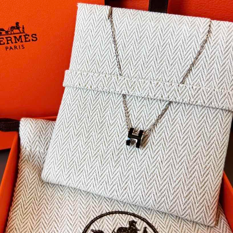 全新未使用 Hermes/爱马仕 【小花念念】Pop H 项链 银色 黑色