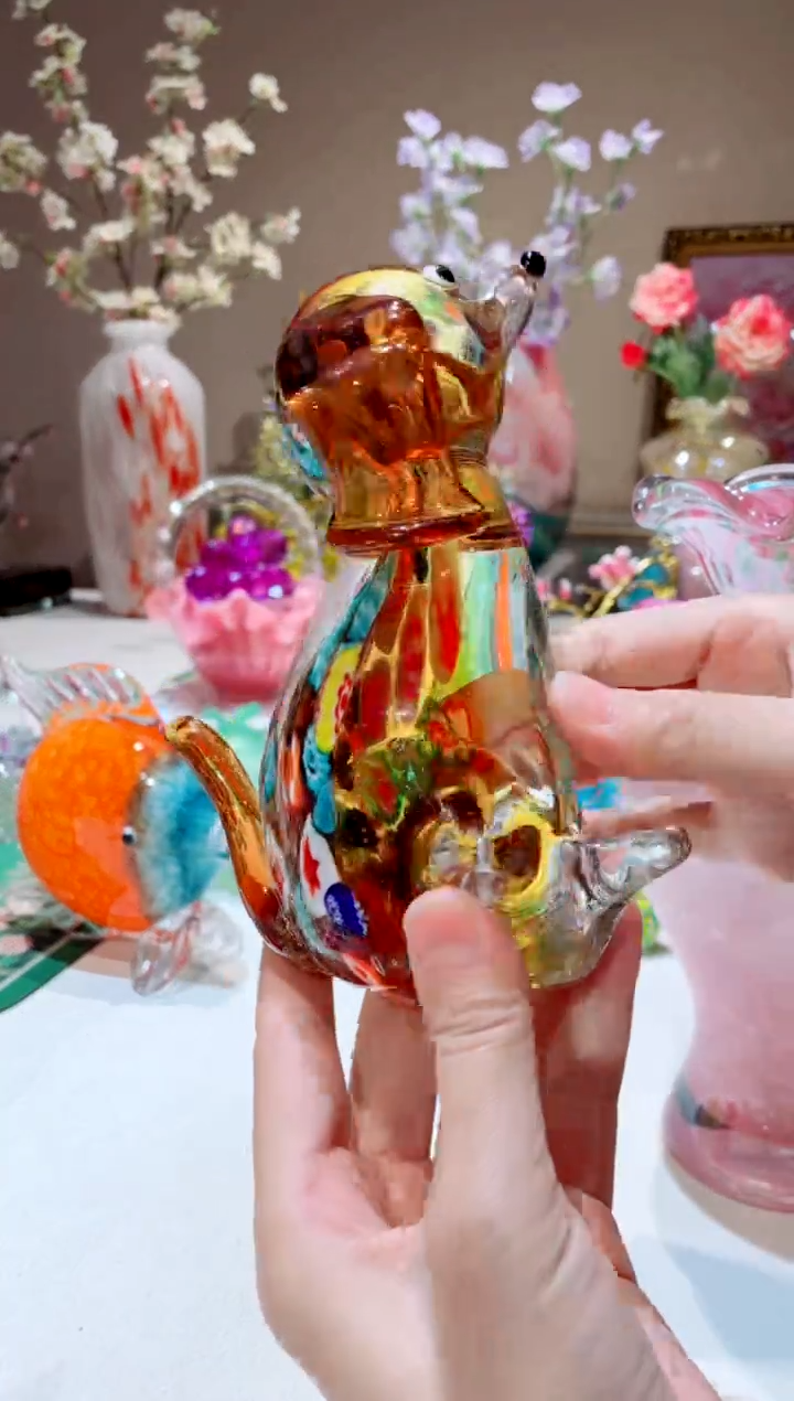 【闪购商品】琉璃手工艺品  万花琉璃狗金色微瑕